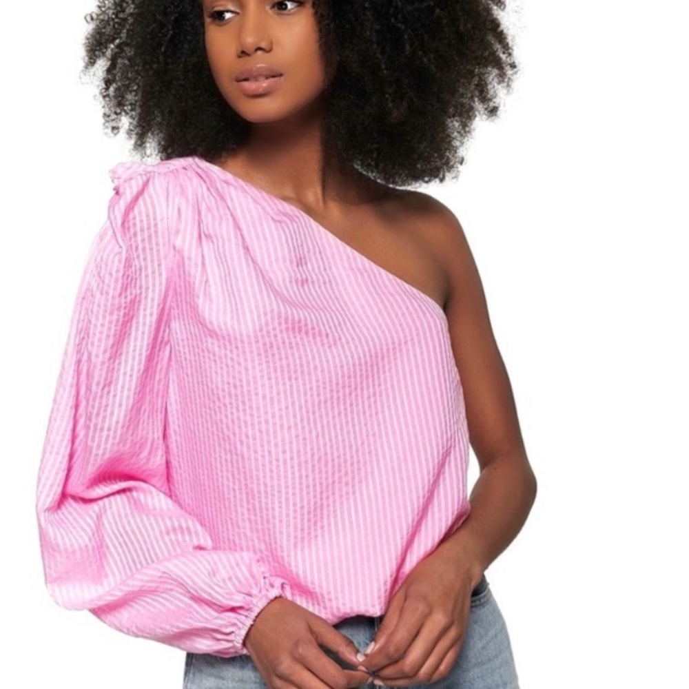 CAMI NYC PINK STRIPED ONE-SHOULDER TOP